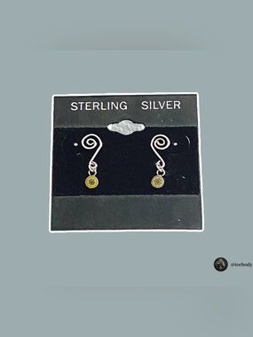 VTG NWT .925 Sterling Silver Spiral Millefiori Glass Dangle Stud Earrings